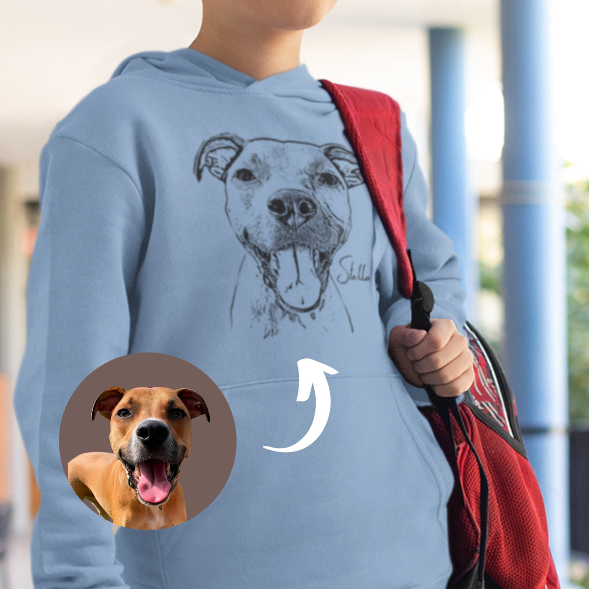 Pet Portrait Youth Hoodie, Kid Hoodie Dog Face, Personalized Hoodie, Dog Lover Gift,   Pet Portrait From Photo, Christmas Gift